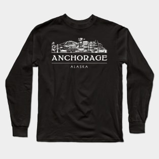 Vintage Anchorage City Skyline Retro Alaska Vacation Souvenir Long Sleeve T-Shirt